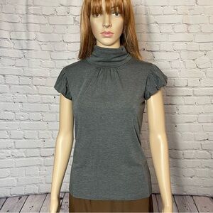 Aqua Grey Knit Short Puff Sleeve High Neck Top Size L Runs Smaller